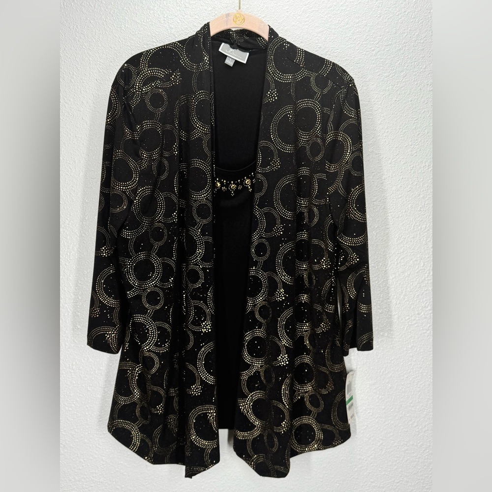 JM Collection Top One Piece Top - Gold Embellishment Circles - Black Large